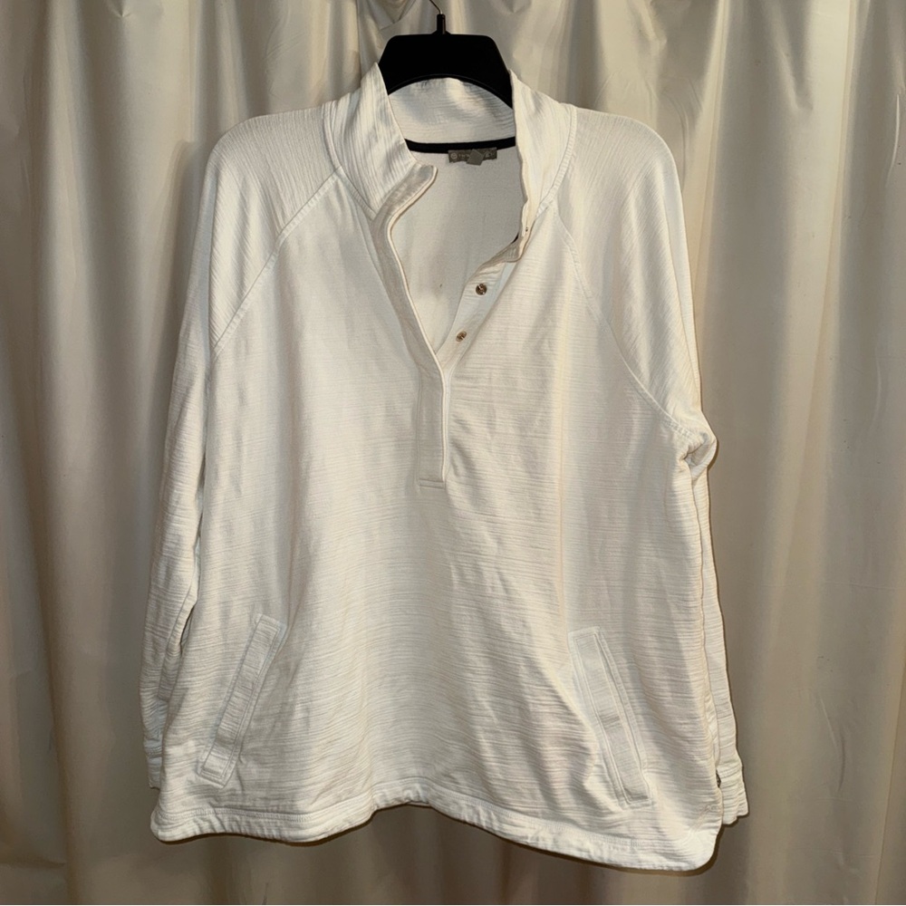 Talbots Womens White Casual 1/4 Snap Shirt
